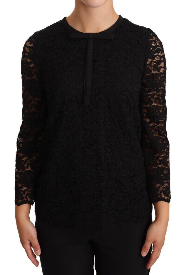 Dolce & Gabbana Black Floral Lace Nylon Blouse Top - Hilstor