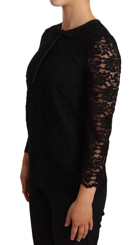 Dolce & Gabbana Black Floral Lace Nylon Blouse Top - Hilstor