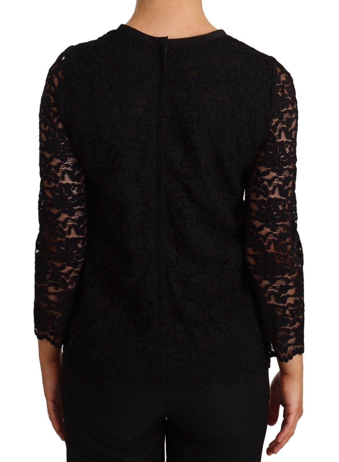 Dolce & Gabbana Black Floral Lace Nylon Blouse Top - Hilstor
