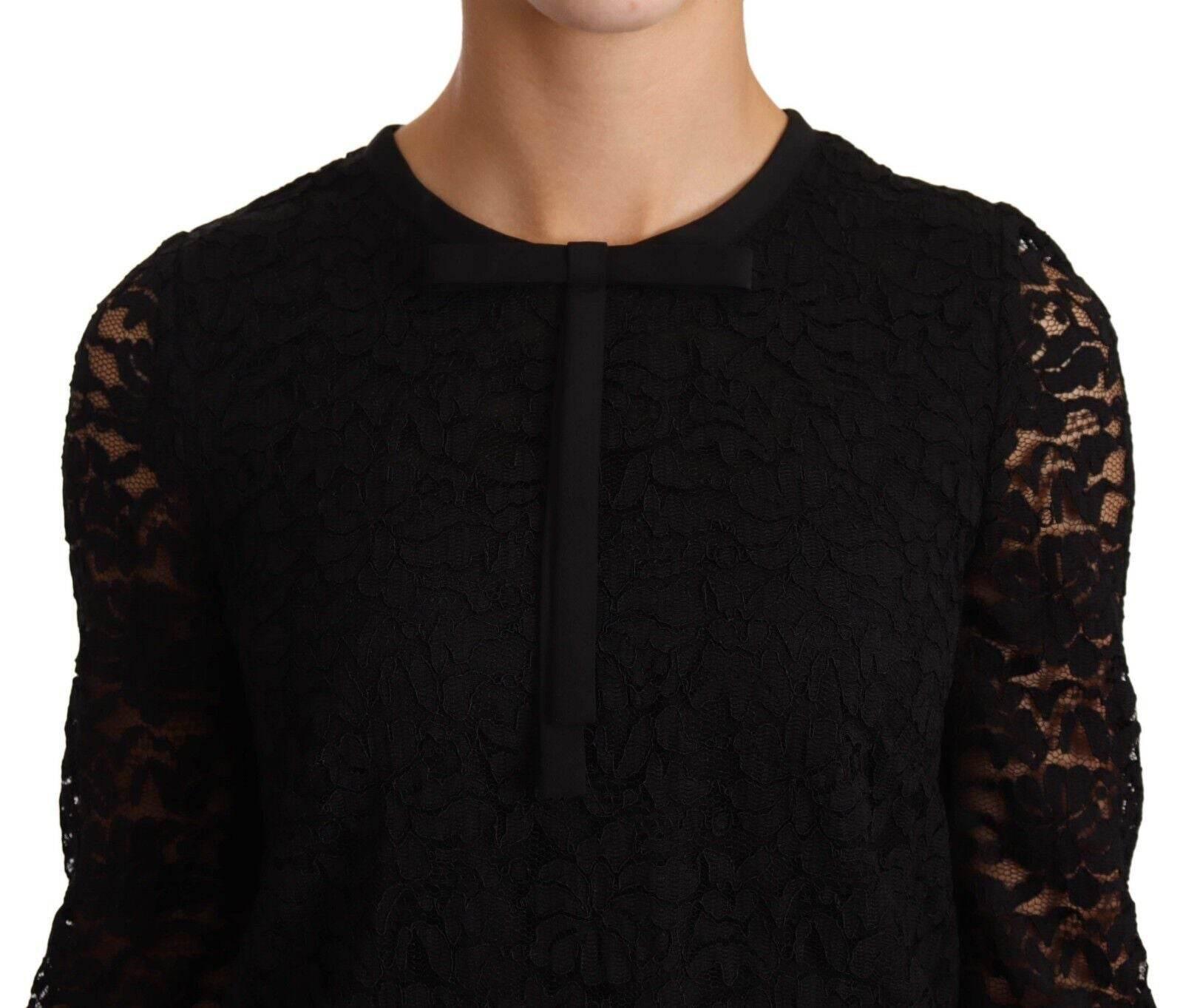 Dolce & Gabbana Black Floral Lace Nylon Blouse Top - Hilstor