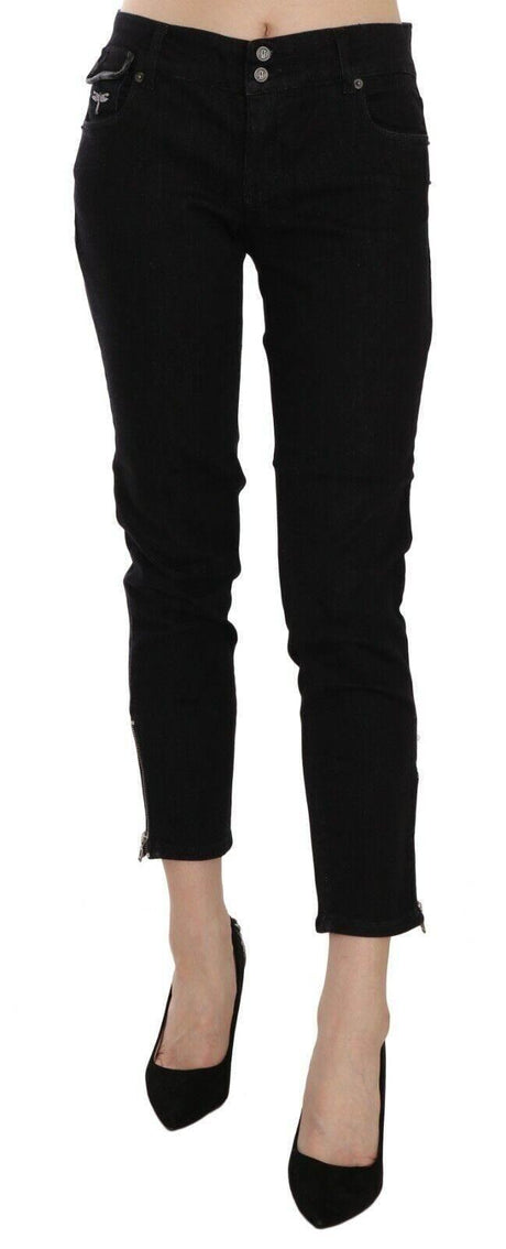 John Galliano Black Mid Waist Cropped Cut Hem Denim Casual Pants - Hilstor