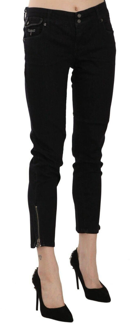 John Galliano Black Mid Waist Cropped Cut Hem Denim Casual Pants - Hilstor