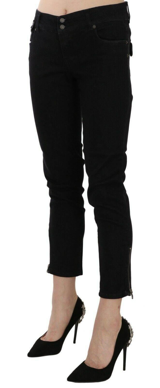 John Galliano Black Mid Waist Cropped Cut Hem Denim Casual Pants - Hilstor