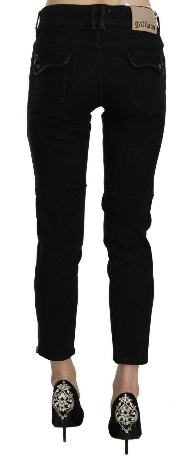 John Galliano Black Mid Waist Cropped Cut Hem Denim Casual Pants - Hilstor