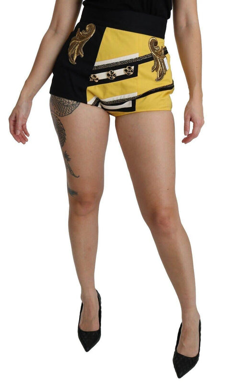 Dolce & Gabbana Embroidered Crystal High Waist Mini Shorts - Hilstor