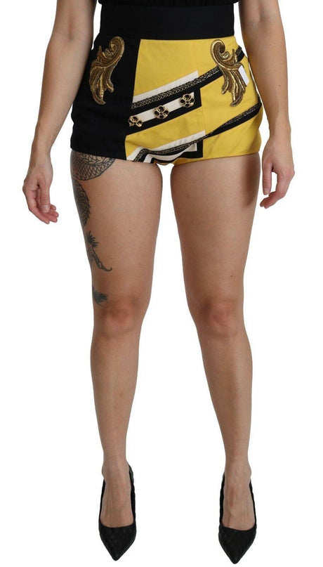 Dolce & Gabbana Embroidered Crystal High Waist Mini Shorts - Hilstor
