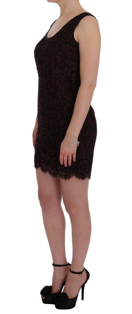 Dolce & Gabbana Bordeaux Floral Lace Ricamo Sheath Dress - Hilstor