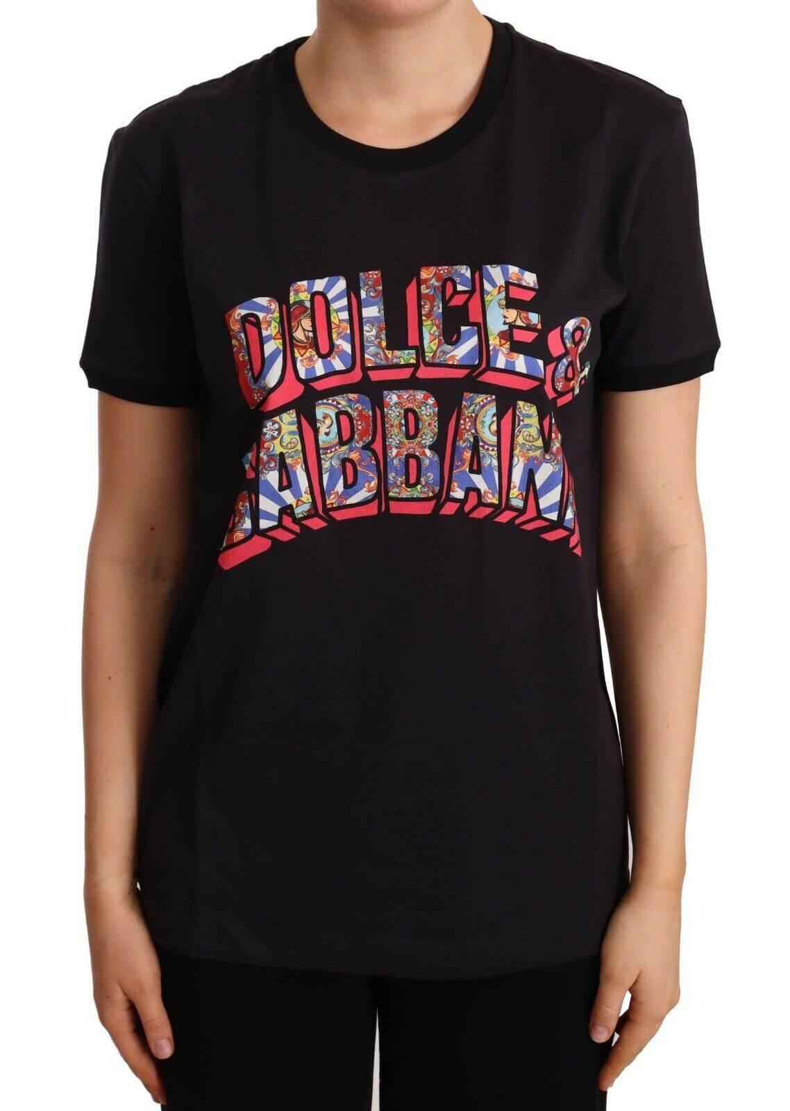 Dolce & Gabbana Black Cotton Large Print Top Crewneck T-shirt - Hilstor