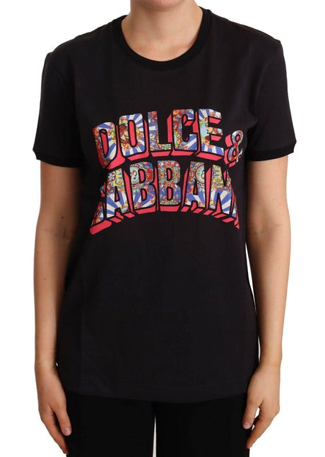 Dolce & Gabbana Black Cotton Large Print Top Crewneck T-shirt - Hilstor