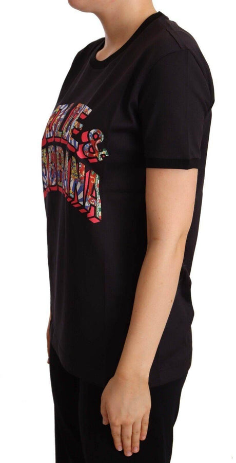 Dolce & Gabbana Black Cotton Large Print Top Crewneck T-shirt - Hilstor
