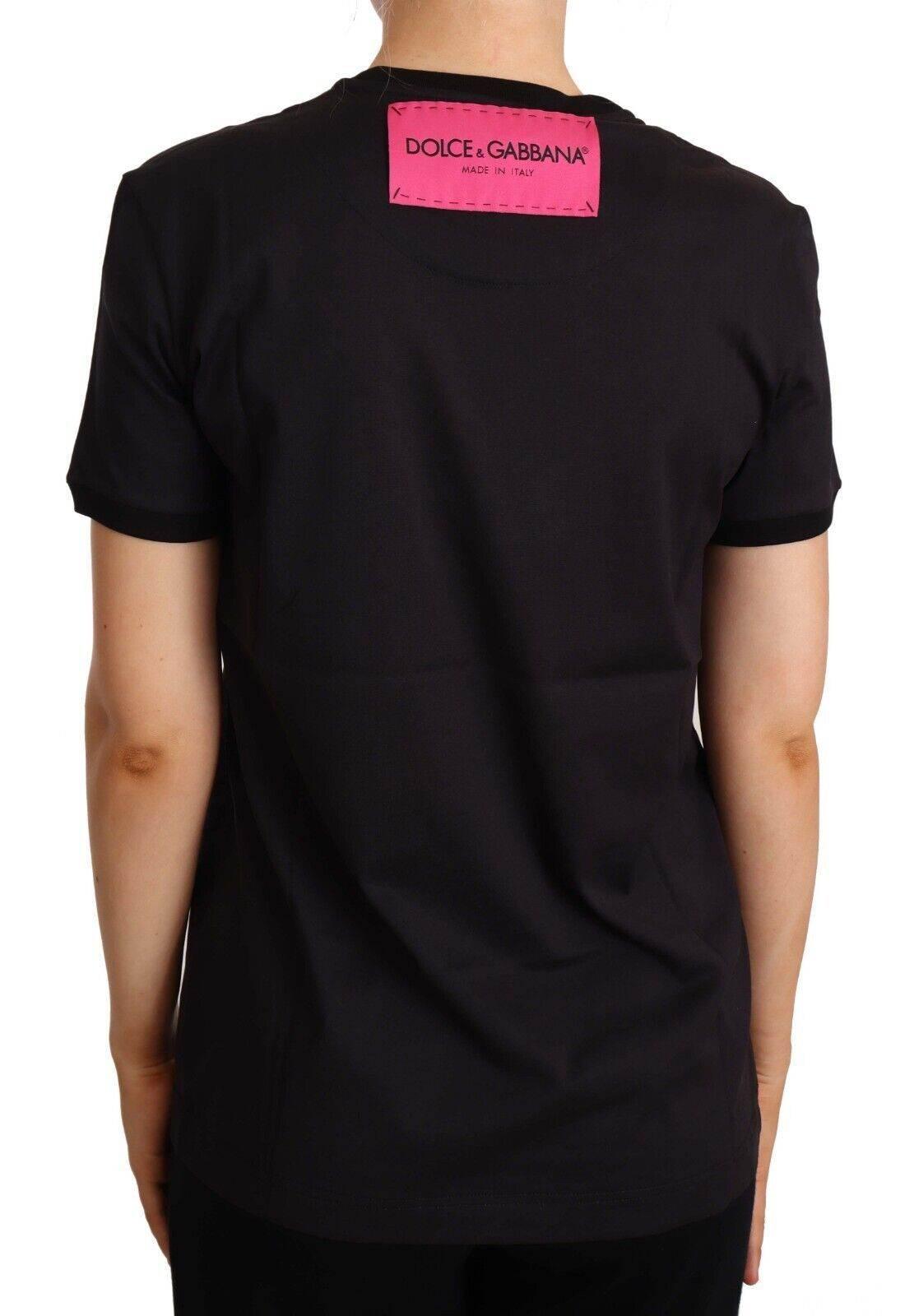 Dolce & Gabbana Black Cotton Large Print Top Crewneck T-shirt - Hilstor