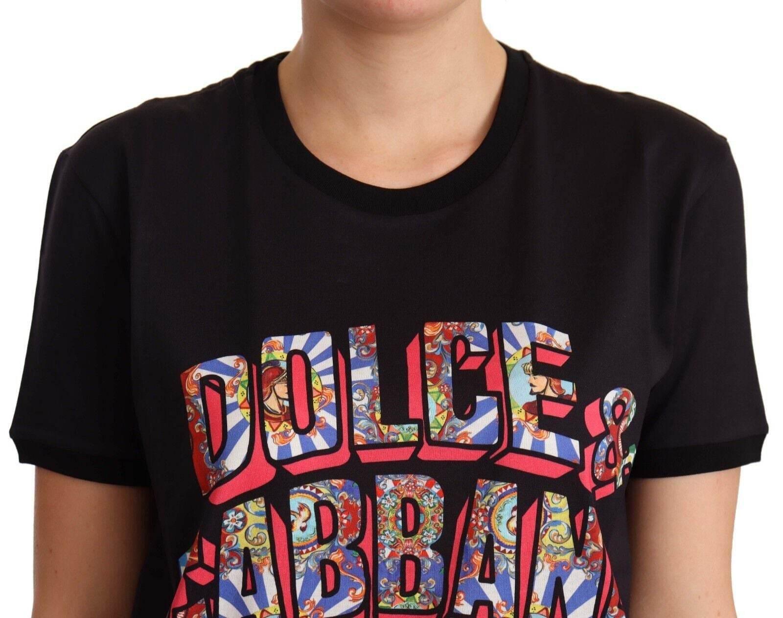 Dolce & Gabbana Black Cotton Large Print Top Crewneck T-shirt - Hilstor