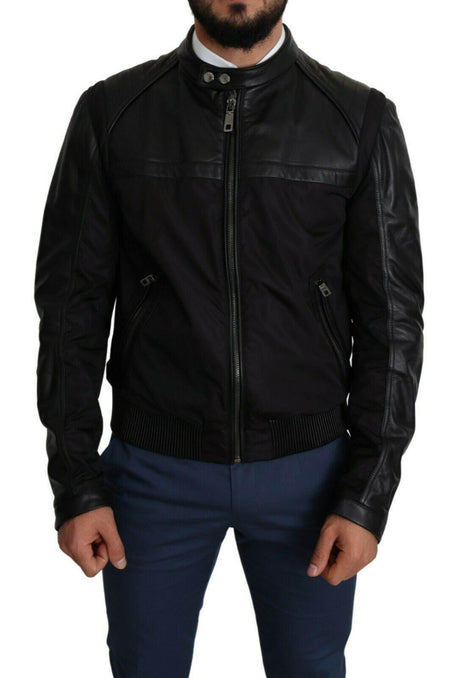 Dolce & Gabbana Black Nylon Full Zip Men Bomber Coat Jacket - Hilstor