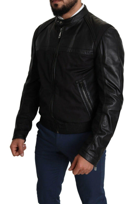 Dolce & Gabbana Black Nylon Full Zip Men Bomber Coat Jacket - Hilstor