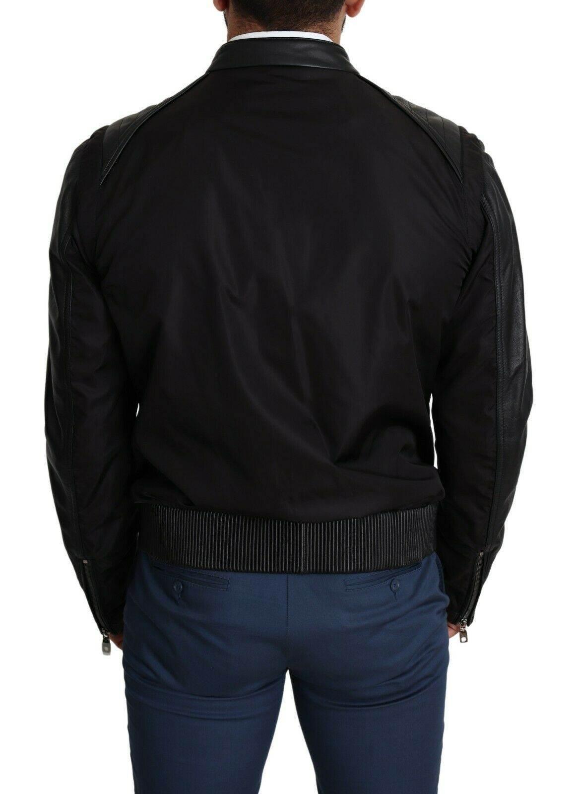 Dolce & Gabbana Black Nylon Full Zip Men Bomber Coat Jacket - Hilstor