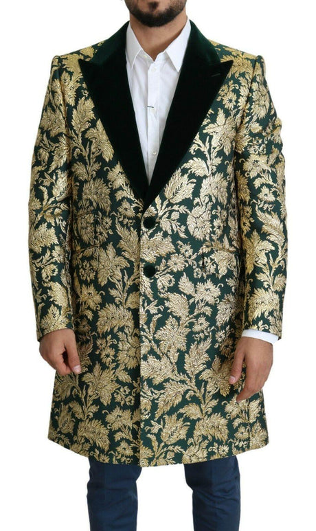 Dolce & Gabbana DOLCE & GABBANA Jacket SICILIA Green Gold Jacquard Long Coat - Hilstor