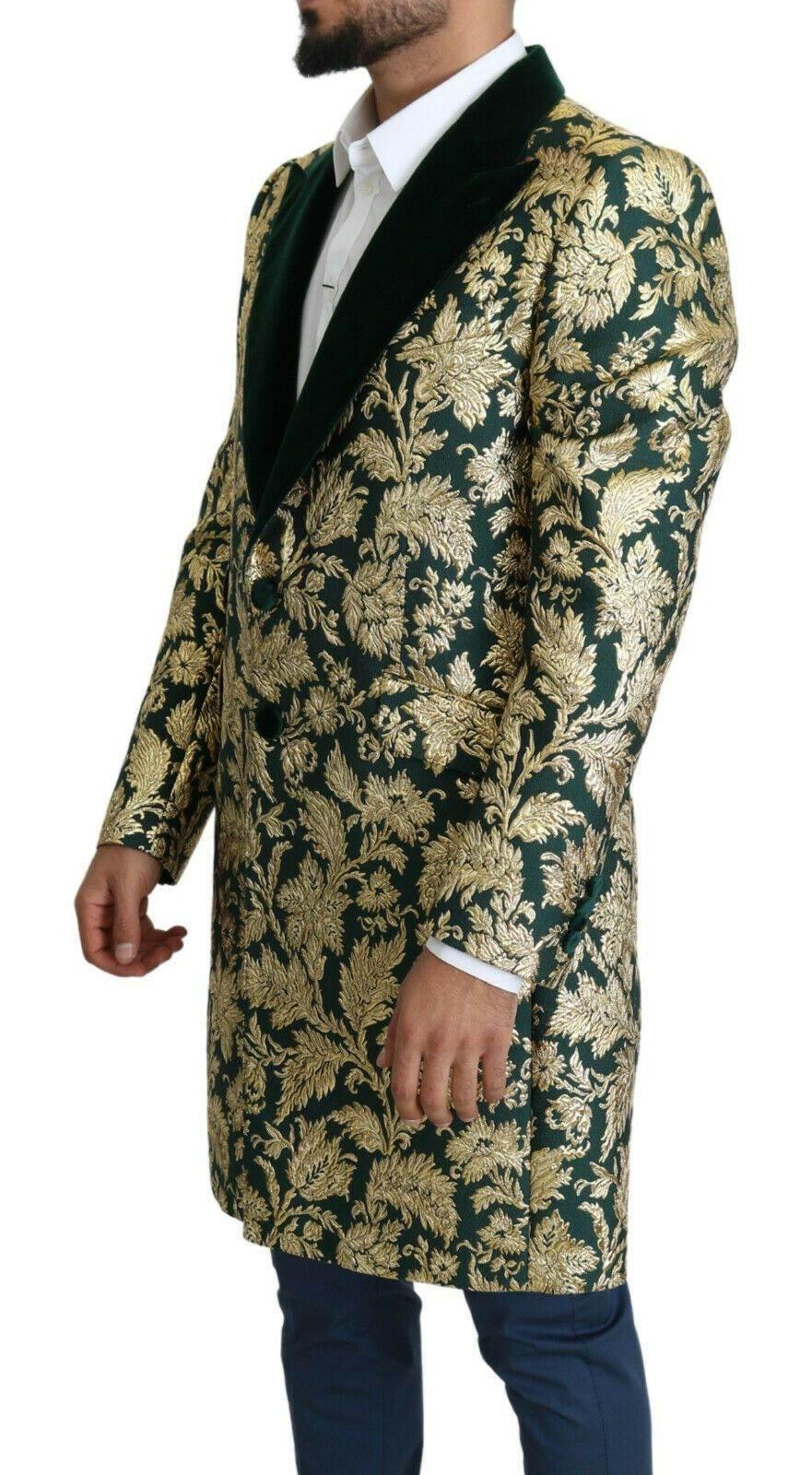 Dolce & Gabbana DOLCE & GABBANA Jacket SICILIA Green Gold Jacquard Long Coat - Hilstor