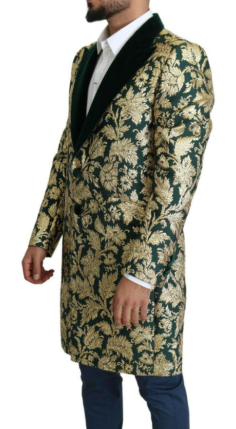 Dolce & Gabbana DOLCE & GABBANA Jacket SICILIA Green Gold Jacquard Long Coat - Hilstor