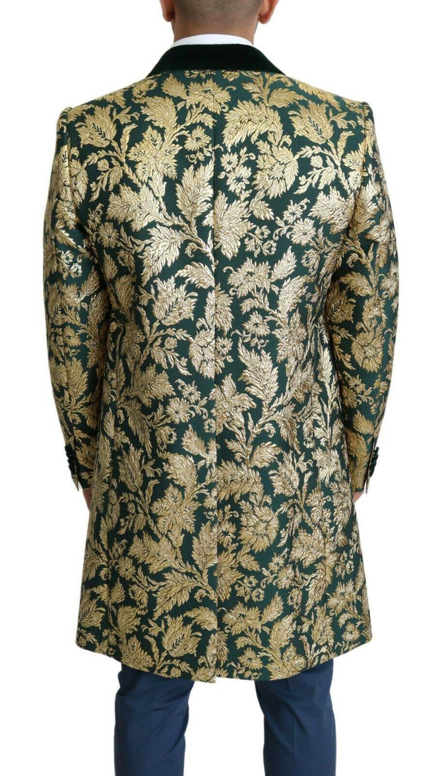 Dolce & Gabbana DOLCE & GABBANA Jacket SICILIA Green Gold Jacquard Long Coat - Hilstor