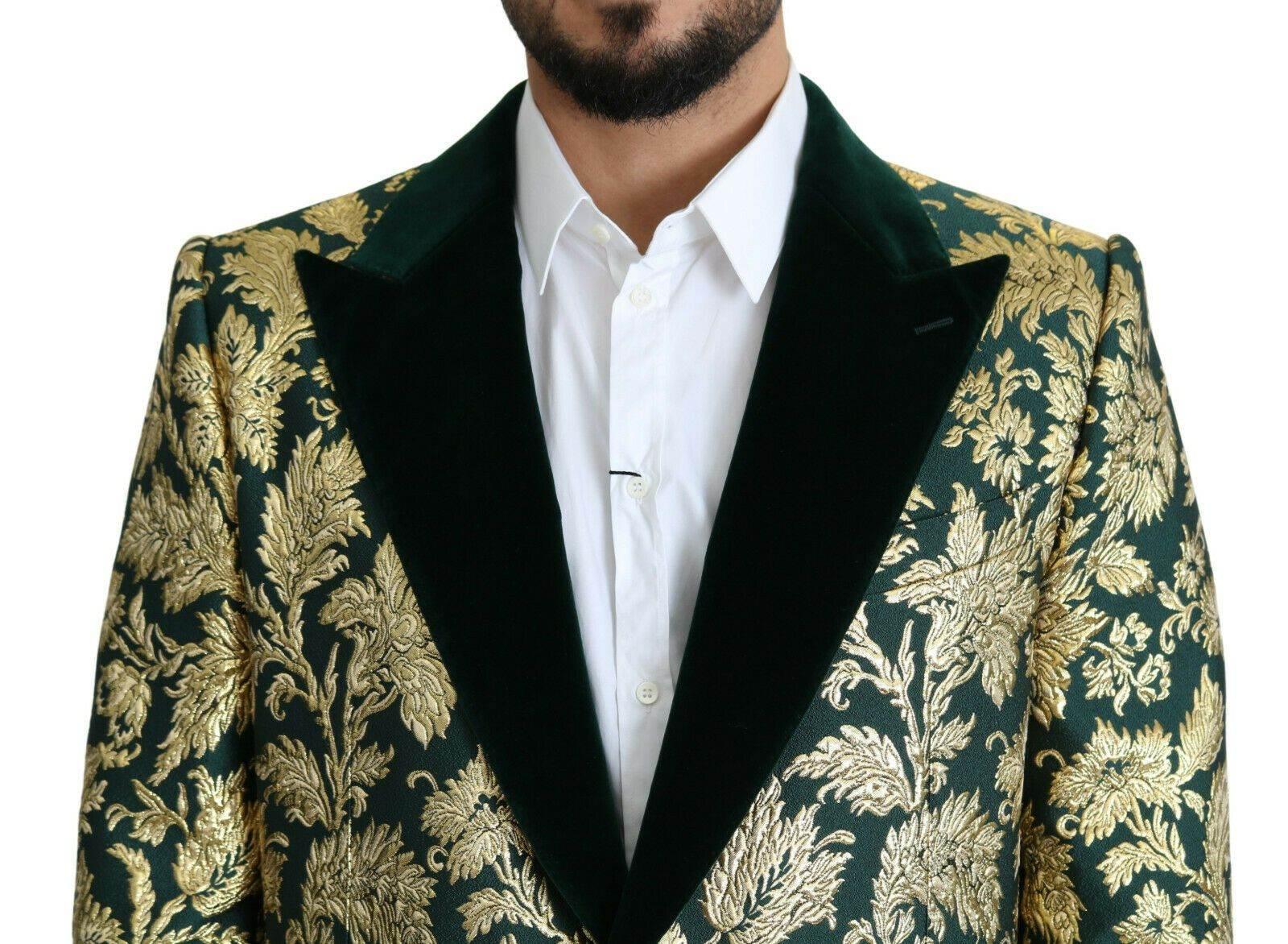 Dolce & Gabbana DOLCE & GABBANA Jacket SICILIA Green Gold Jacquard Long Coat - Hilstor