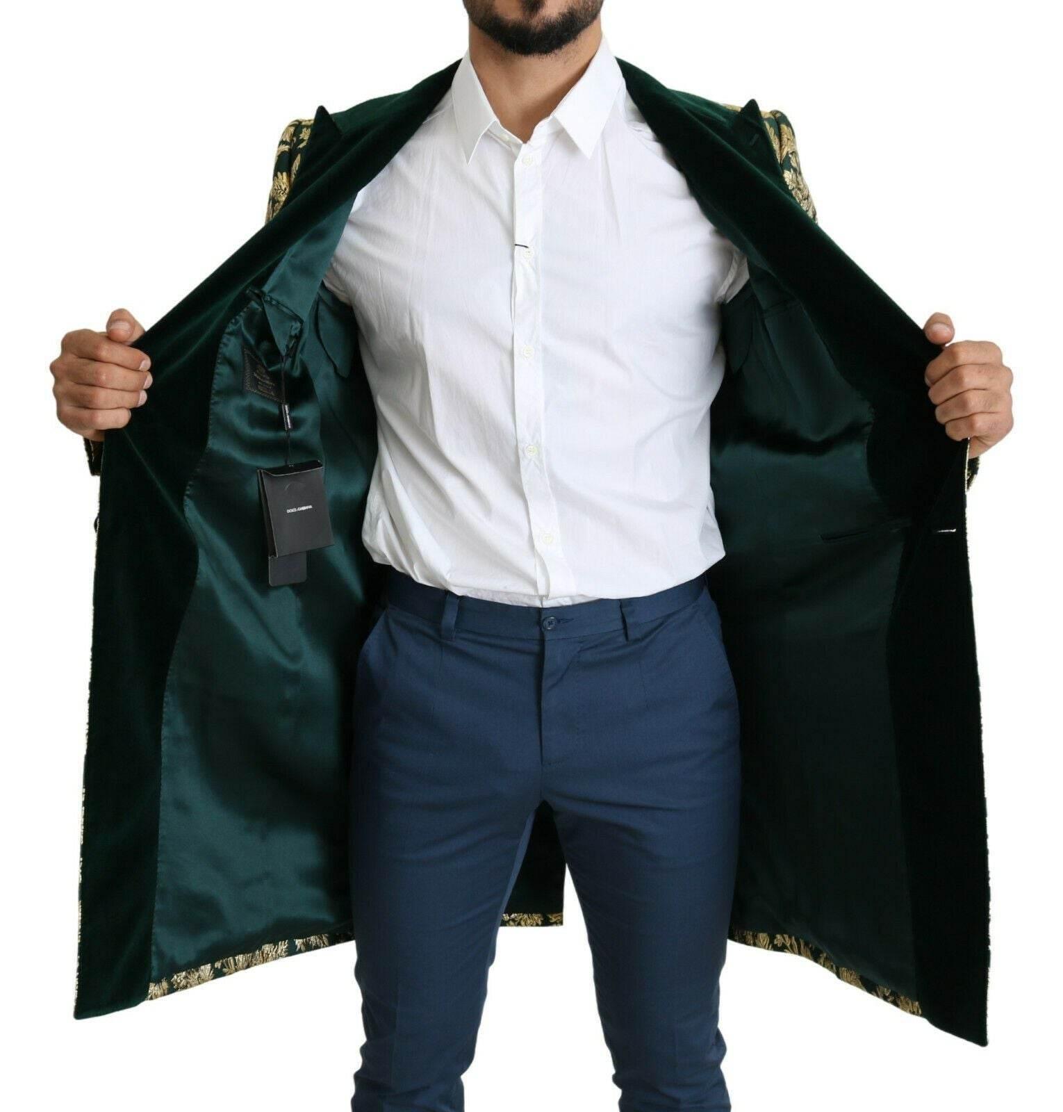 Dolce & Gabbana DOLCE & GABBANA Jacket SICILIA Green Gold Jacquard Long Coat - Hilstor