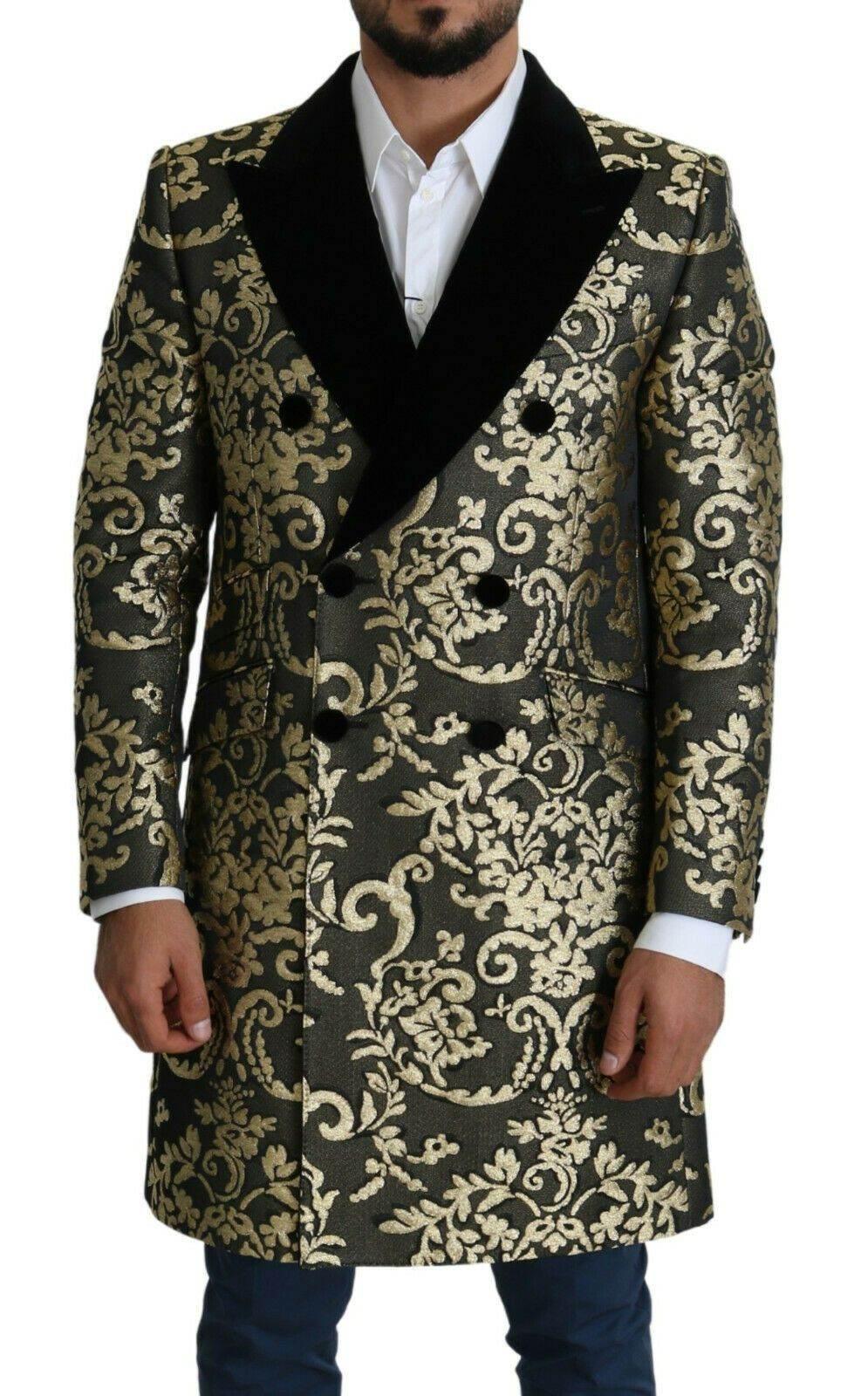 Dolce & Gabbana Black Gold Jacquard Long Coat SICILIA Jacket - Hilstor