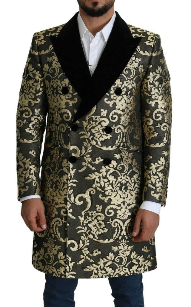 Dolce & Gabbana Black Gold Jacquard Long Coat SICILIA Jacket - Hilstor