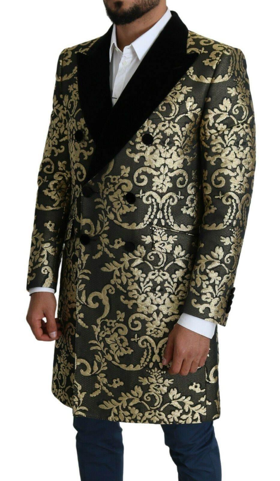 Dolce & Gabbana Black Gold Jacquard Long Coat SICILIA Jacket - Hilstor