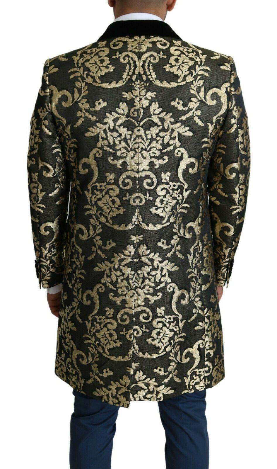 Dolce & Gabbana Black Gold Jacquard Long Coat SICILIA Jacket - Hilstor
