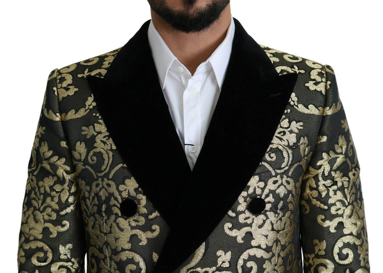 Dolce & Gabbana Black Gold Jacquard Long Coat SICILIA Jacket - Hilstor