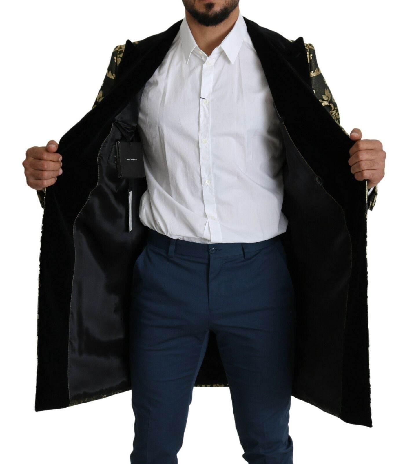 Dolce & Gabbana Black Gold Jacquard Long Coat SICILIA Jacket - Hilstor