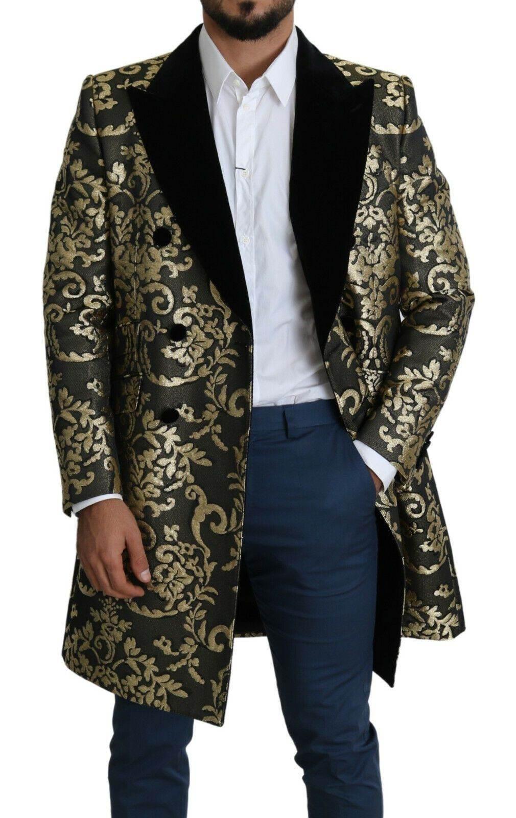 Dolce & Gabbana Black Gold Jacquard Long Coat SICILIA Jacket - Hilstor