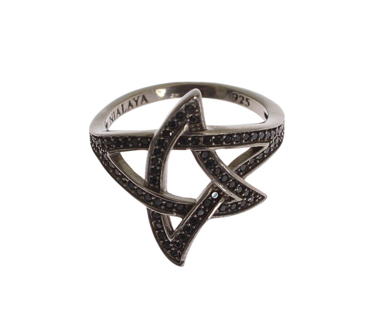 Nialaya Chic Black Rhodium Silver CZ Crystal Ring - Hilstor