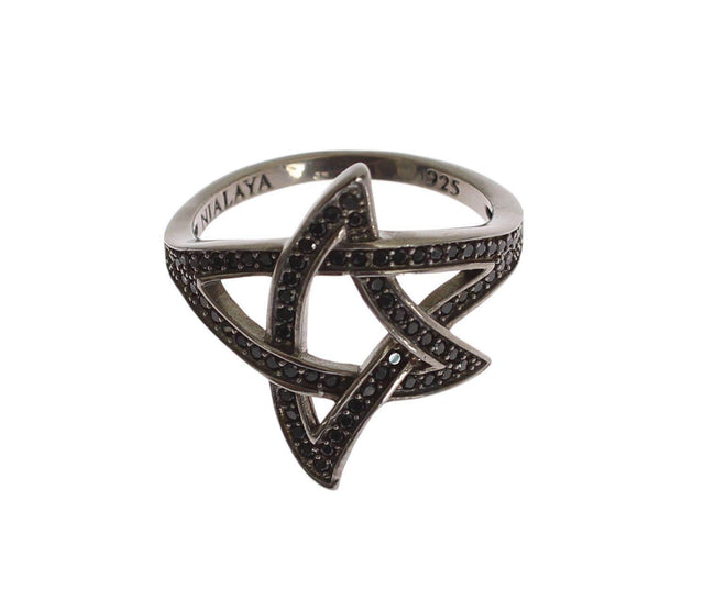 Nialaya Chic Black Rhodium Silver CZ Crystal Ring - Hilstor