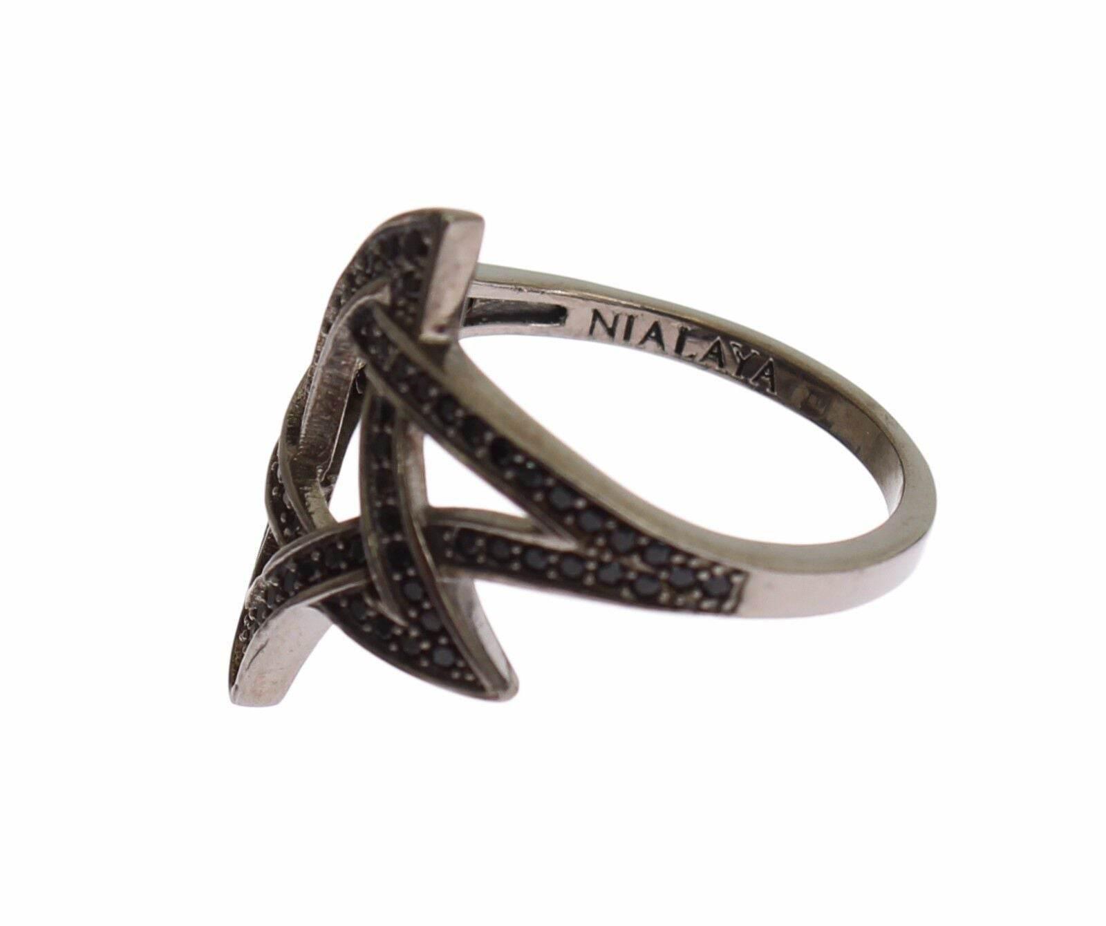 Nialaya Chic Black Rhodium Silver CZ Crystal Ring - Hilstor