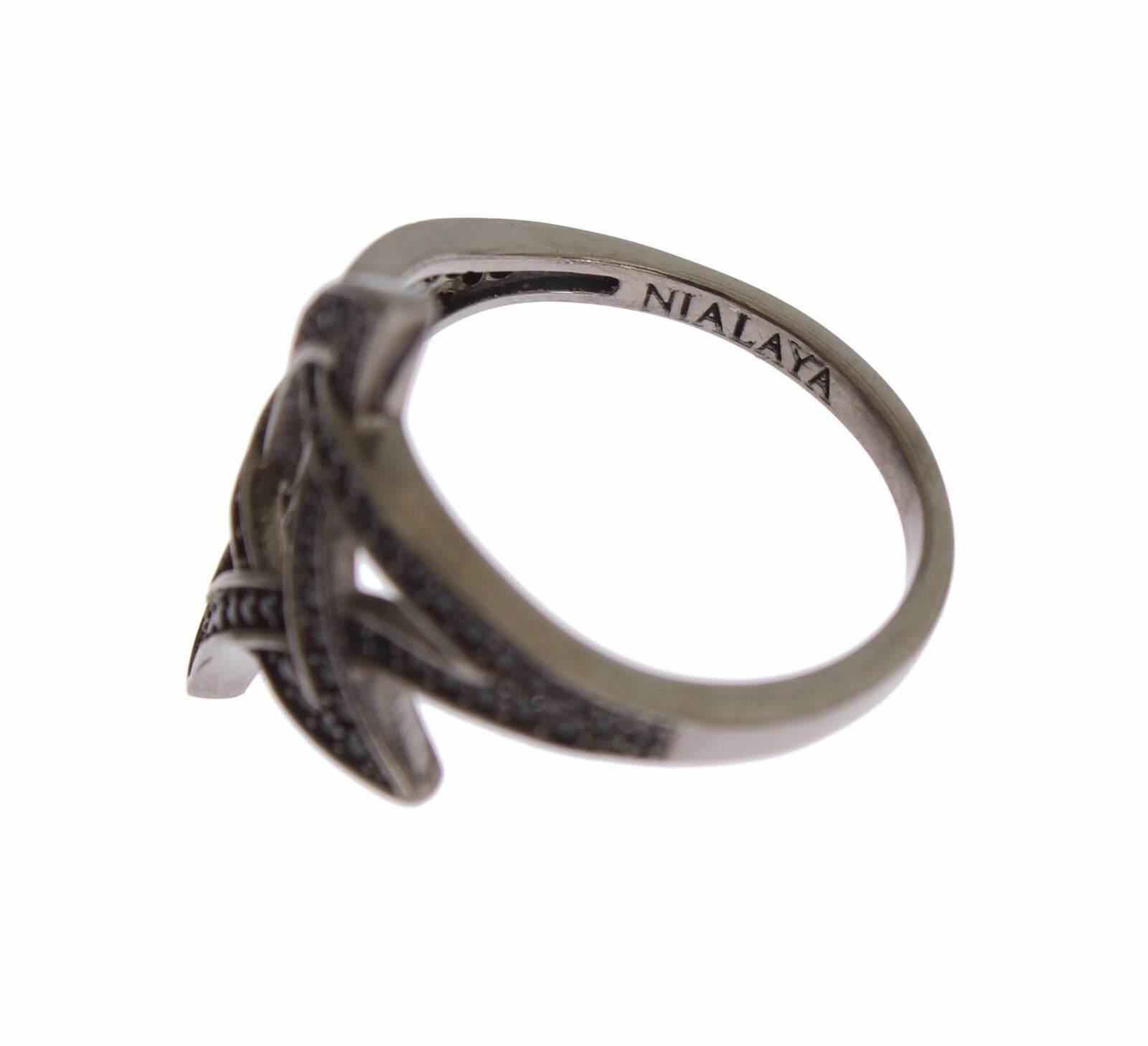 Nialaya Chic Black Rhodium Silver CZ Crystal Ring - Hilstor