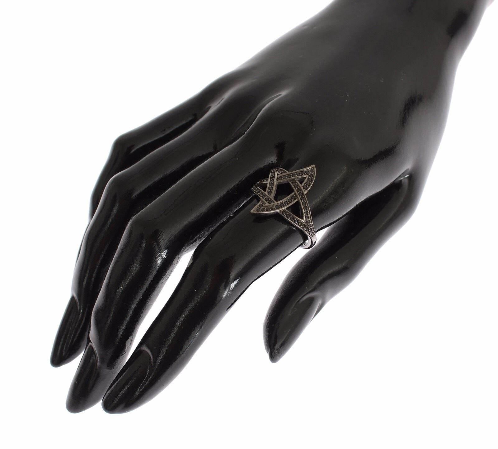 Nialaya Chic Black Rhodium Silver CZ Crystal Ring - Hilstor