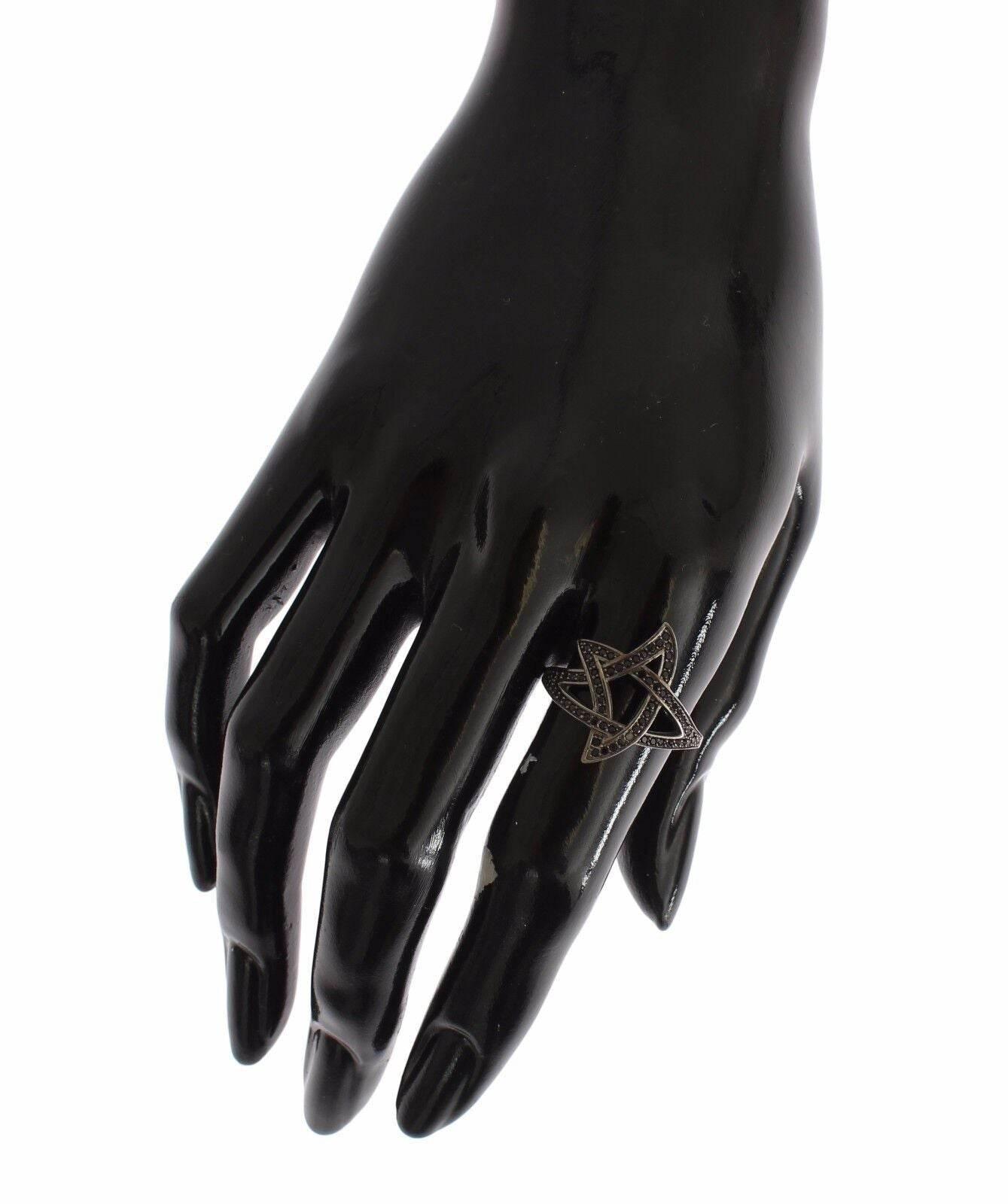 Nialaya Chic Black Rhodium Silver CZ Crystal Ring - Hilstor