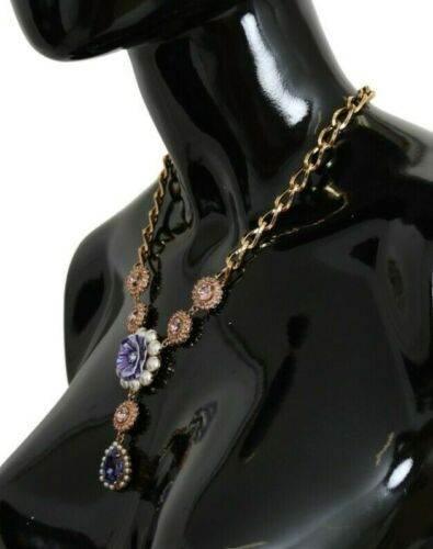 Dolce & Gabbana Elegant Gold Crystal Floral Charm Necklace - Hilstor