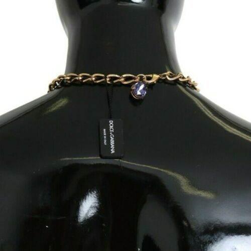 Dolce & Gabbana Elegant Gold Crystal Floral Charm Necklace - Hilstor