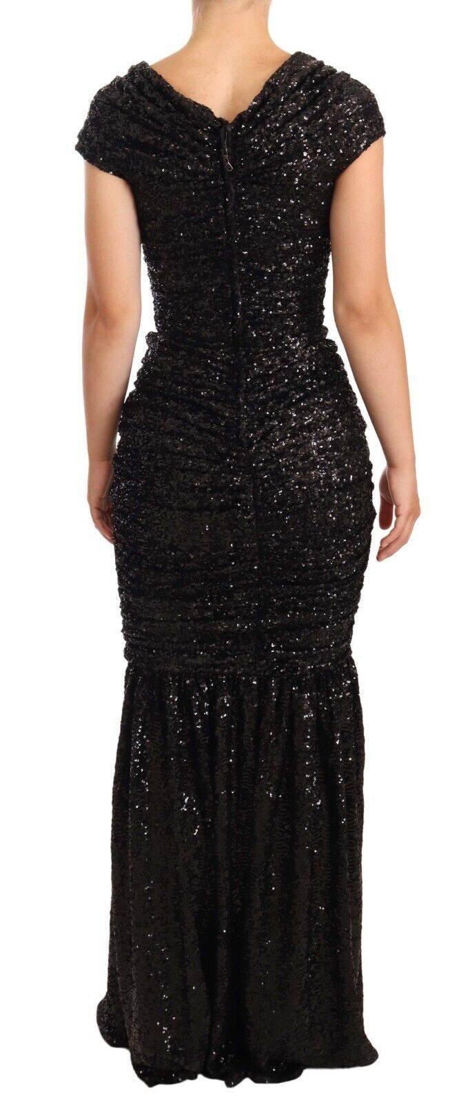 Dolce & Gabbana Black Sequined Open Shoulder Long Gown Dress - Hilstor