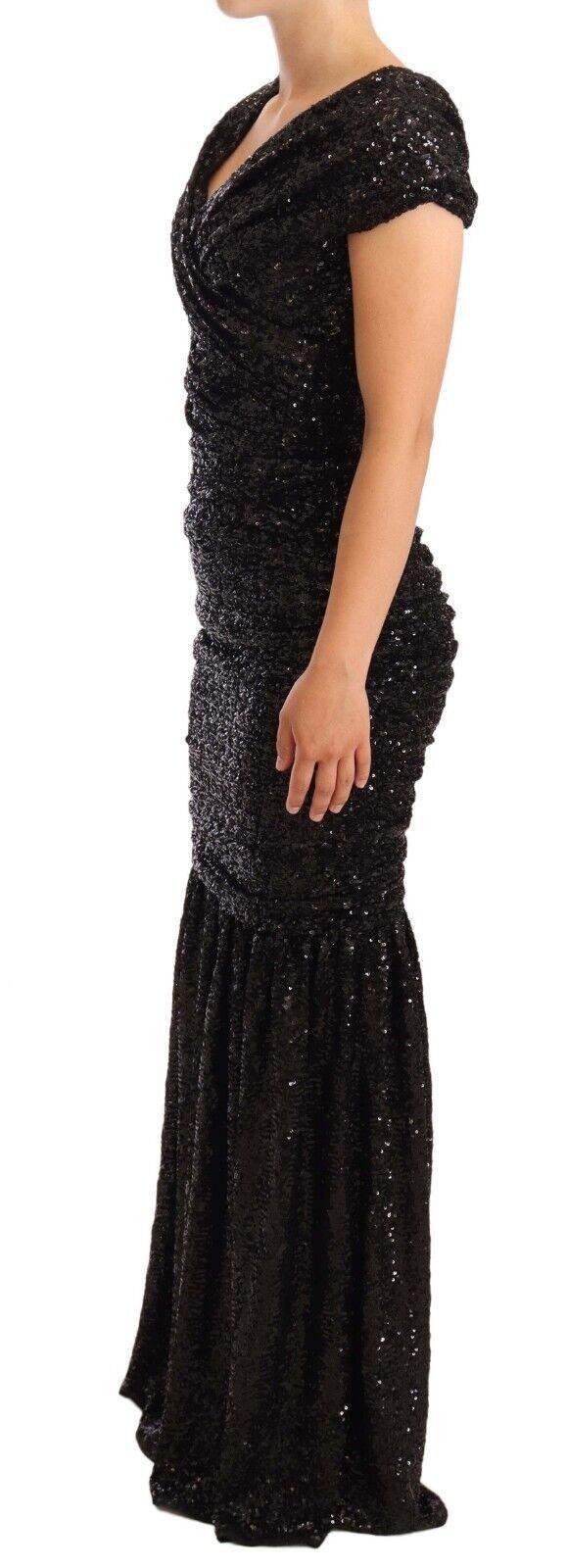 Dolce & Gabbana Black Sequined Open Shoulder Long Gown Dress - Hilstor