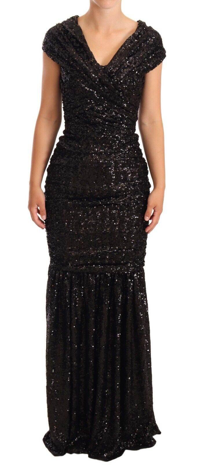 Dolce & Gabbana Black Sequined Open Shoulder Long Gown Dress - Hilstor