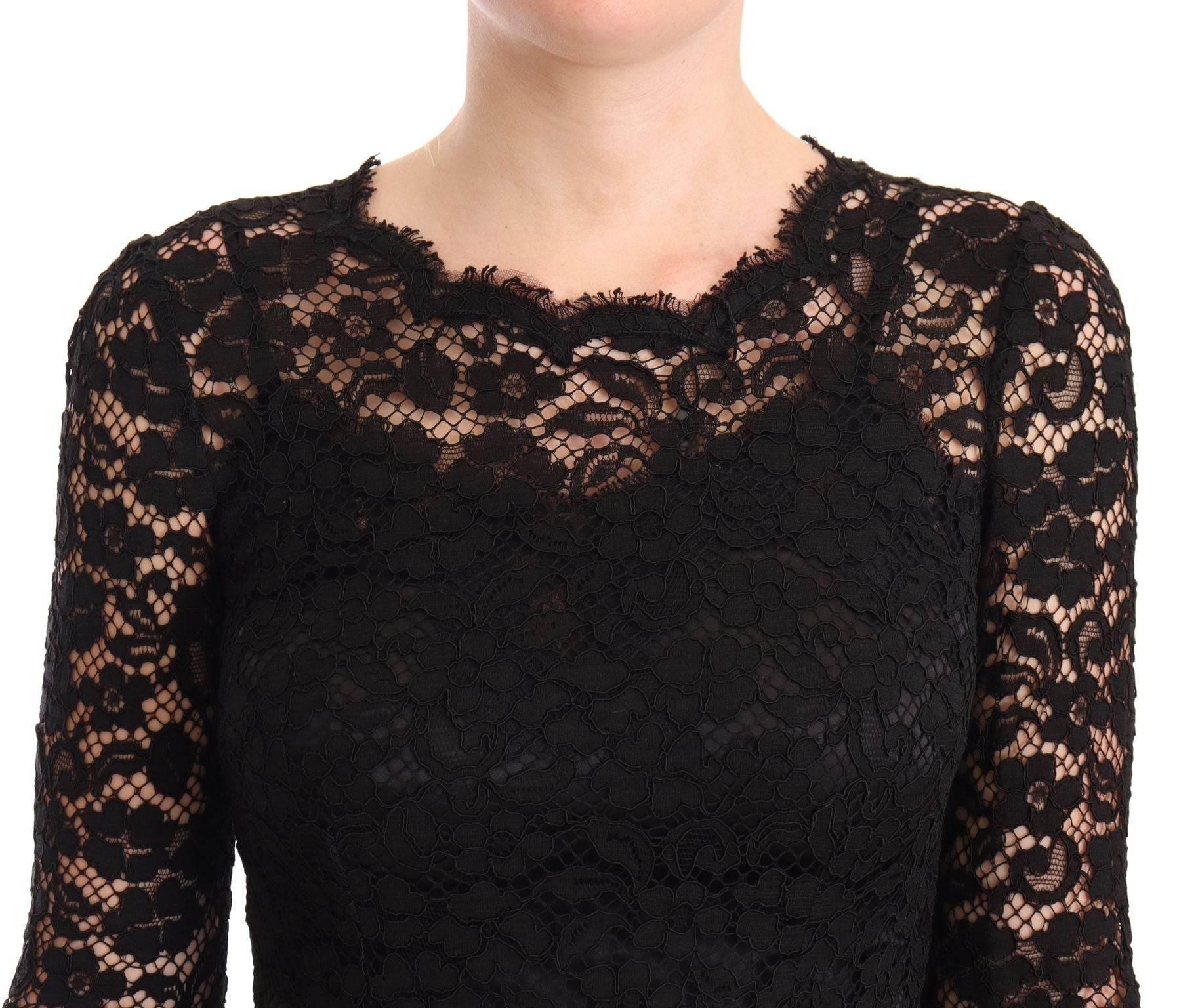 Dolce & Gabbana Black Cotton Lace Mermaid Long Sleeves Dress - Hilstor