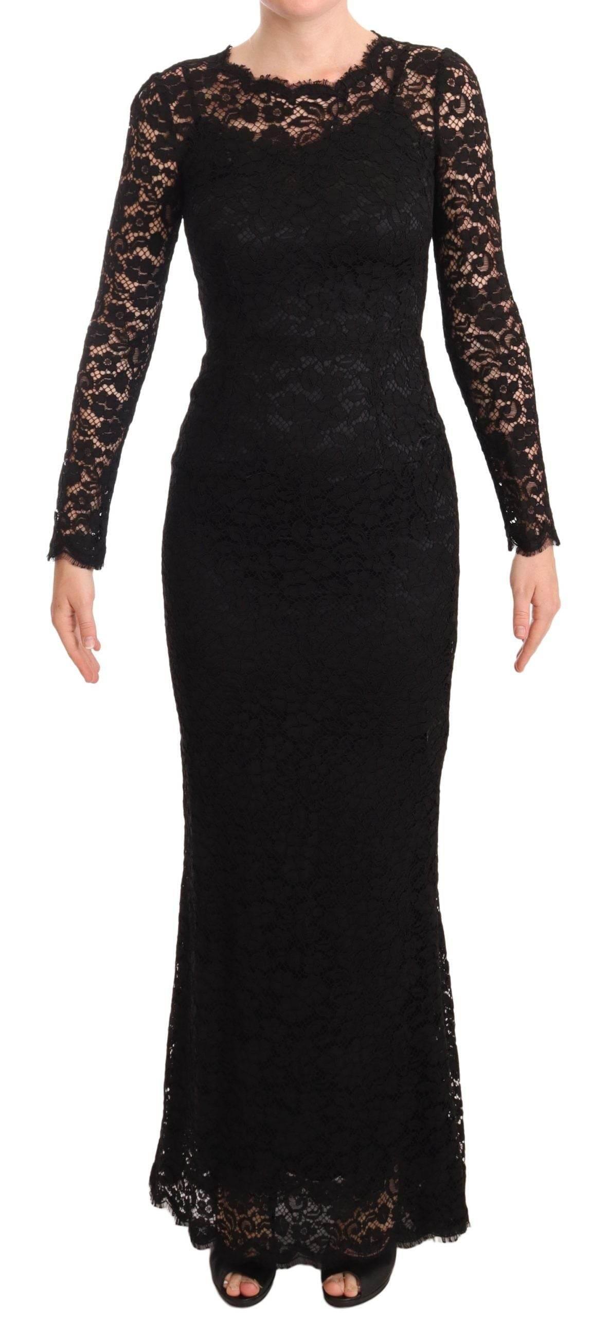 Dolce & Gabbana Black Cotton Lace Mermaid Long Sleeves Dress - Hilstor