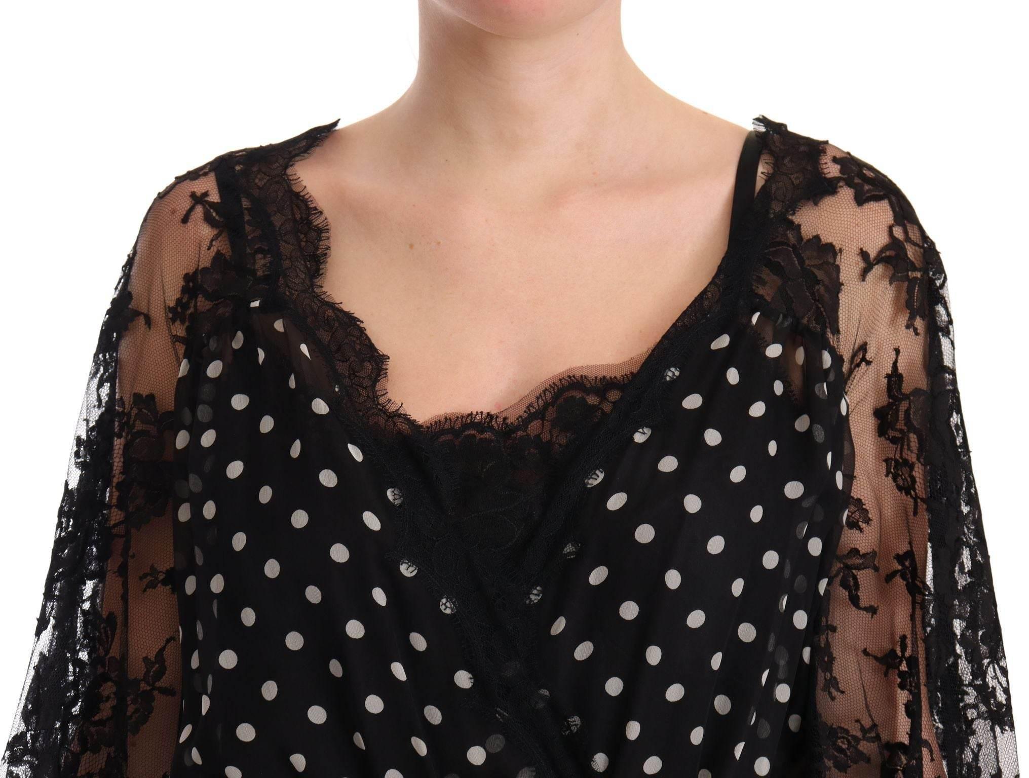 Dolce & Gabbana Black Lace Floral Polka Maxi Capri Dress - Hilstor
