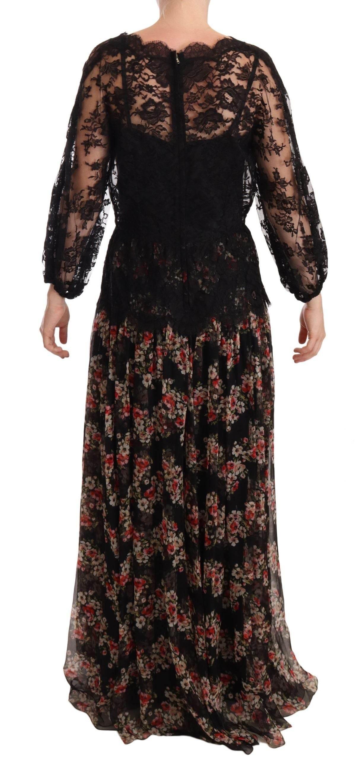 Dolce & Gabbana Black Lace Floral Polka Maxi Capri Dress - Hilstor
