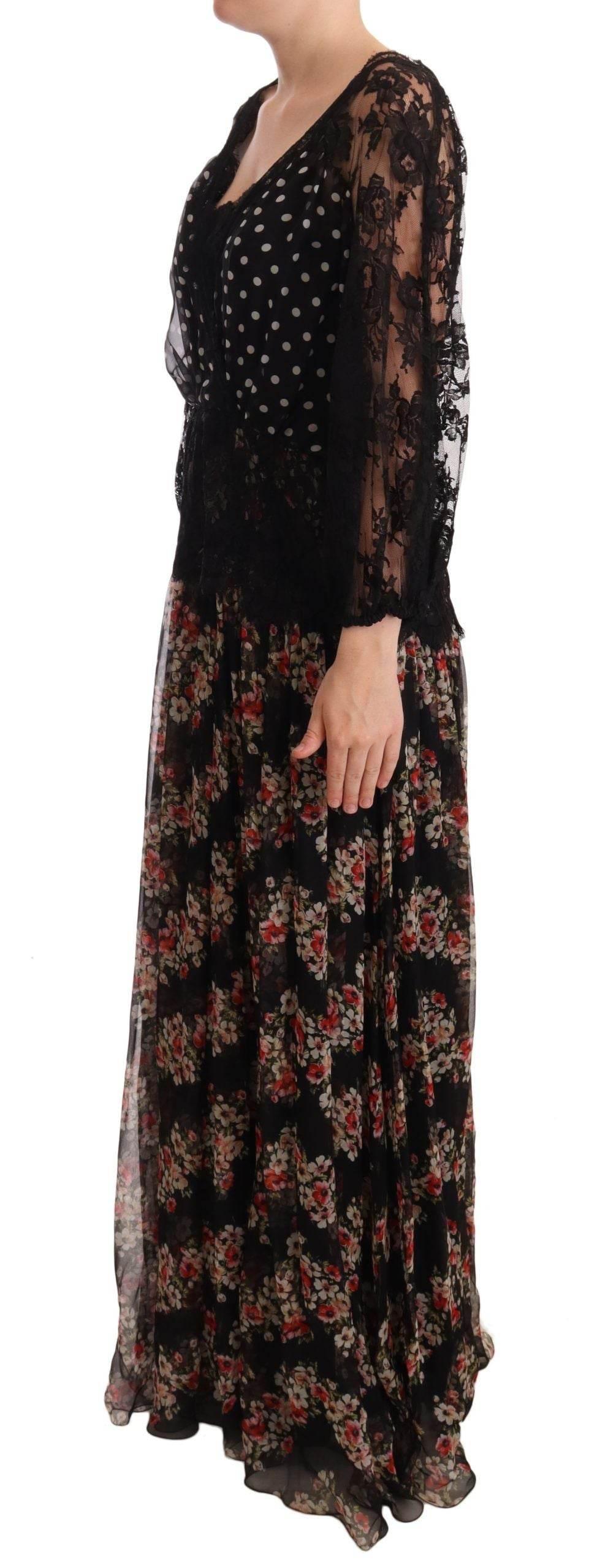 Dolce & Gabbana Black Lace Floral Polka Maxi Capri Dress - Hilstor