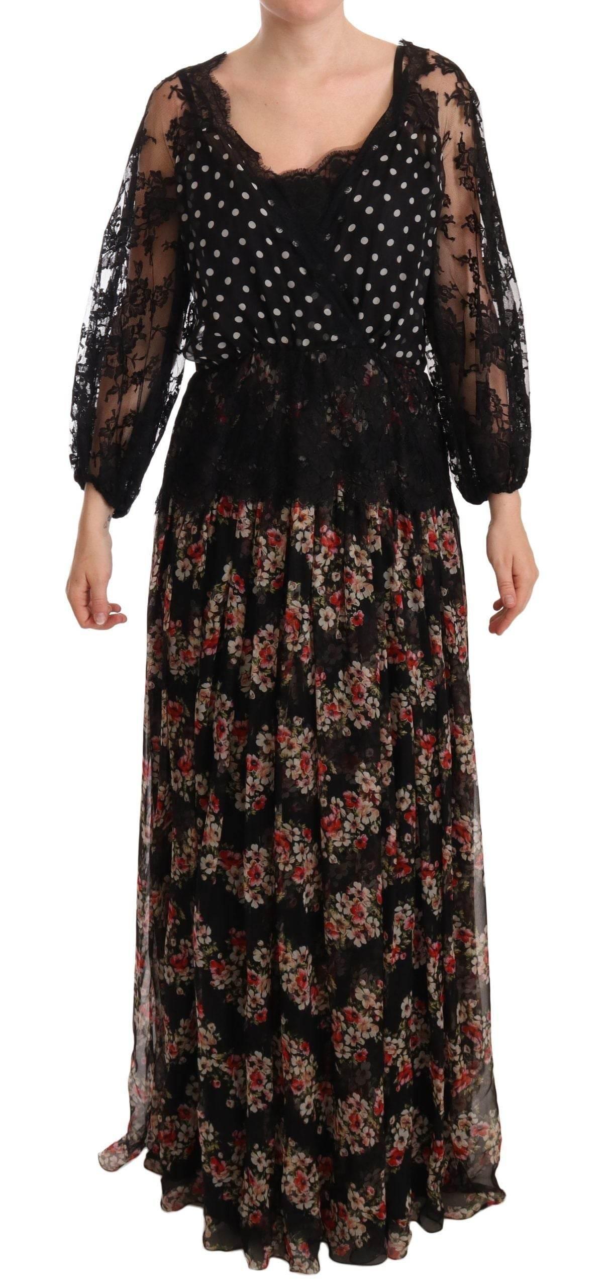 Dolce & Gabbana Black Lace Floral Polka Maxi Capri Dress - Hilstor