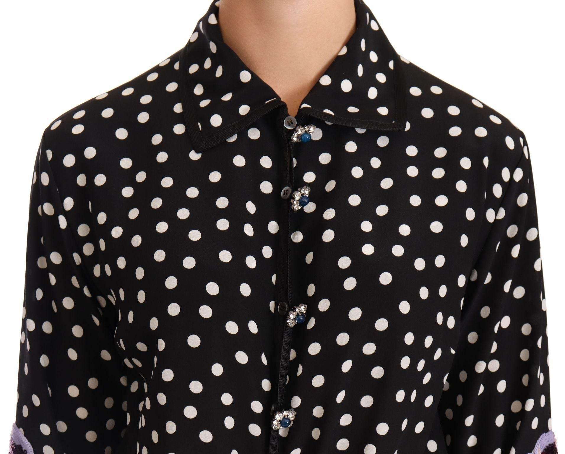 Dolce & Gabbana Black White Crystal Sequined Floral Dress - Hilstor